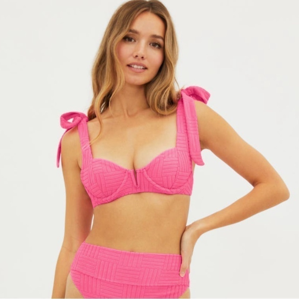Beach Riot Blair Terry Bikini Top Strawberry Moon Pink Size M